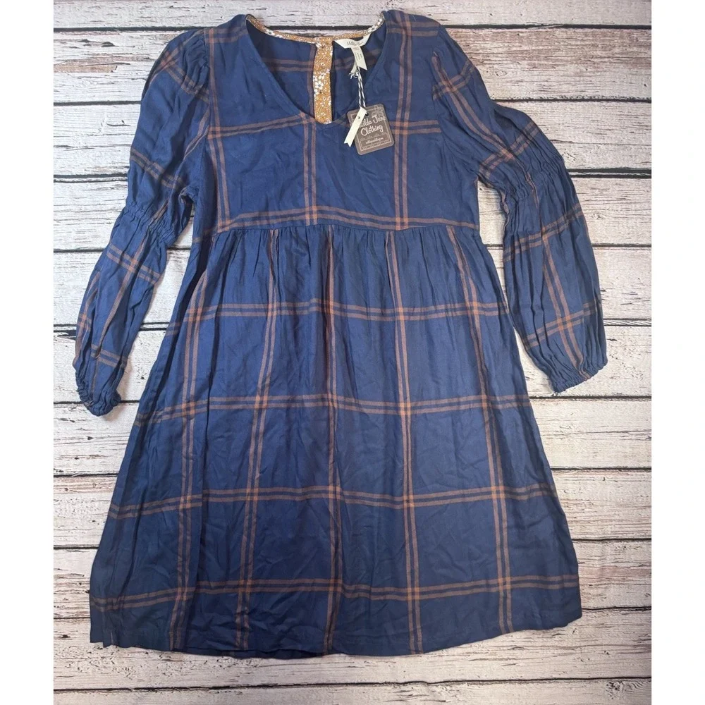 Matilda Jane‎ Womens Blue Brown Just Imagine Silvi Windowpane Fall Dress Sm NWT